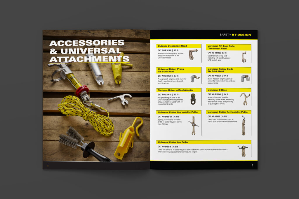 image shows a spread of a catalog section that features universal hotstick accessories